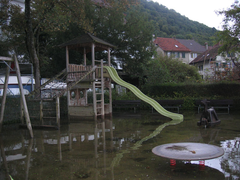 Hochwasser, Vingelz 10.08.2007 07:00, Foto: Annelies Zeidler